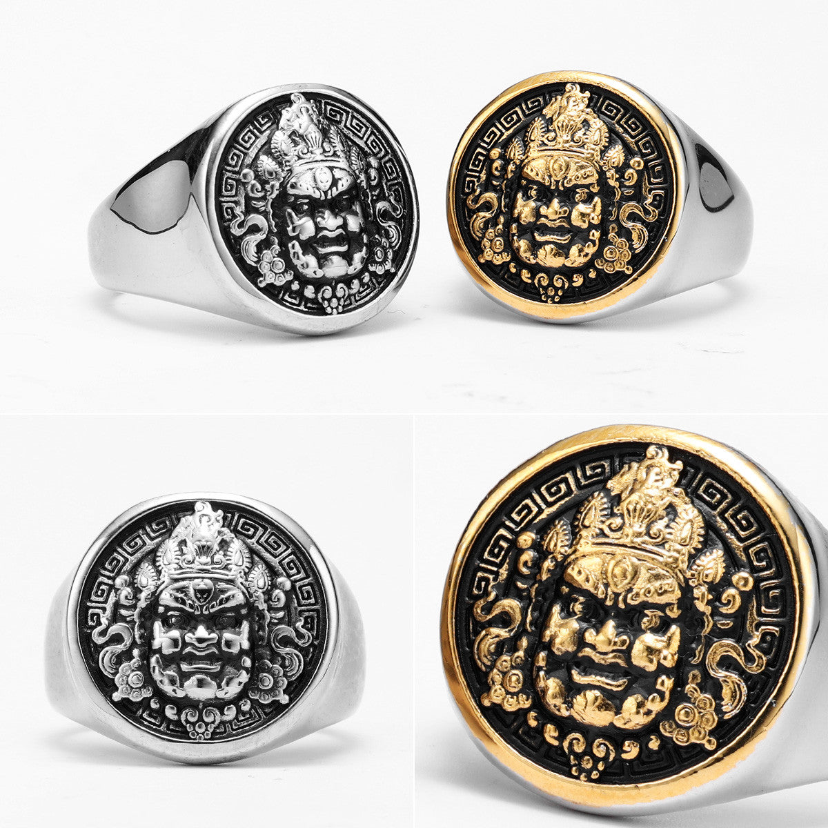 Zhong Kui | 14k Gold Over Stainless Steel Vanquisher of Evil Beings Mythology Rings