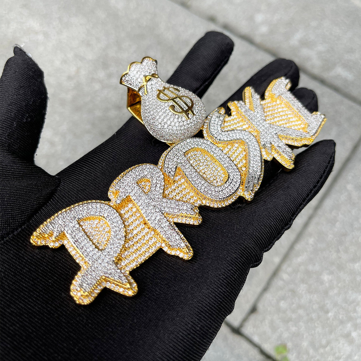 Mens Big Boy Money Bag Custom Name Plate Hip Hop Pendant Chain Necklace