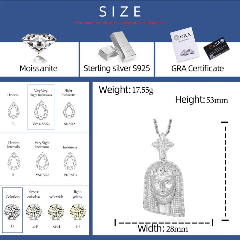 Stand On Faith | Moissanite Diamond 925 Sterling Silver Jesus Piece Hip Hop Pendant