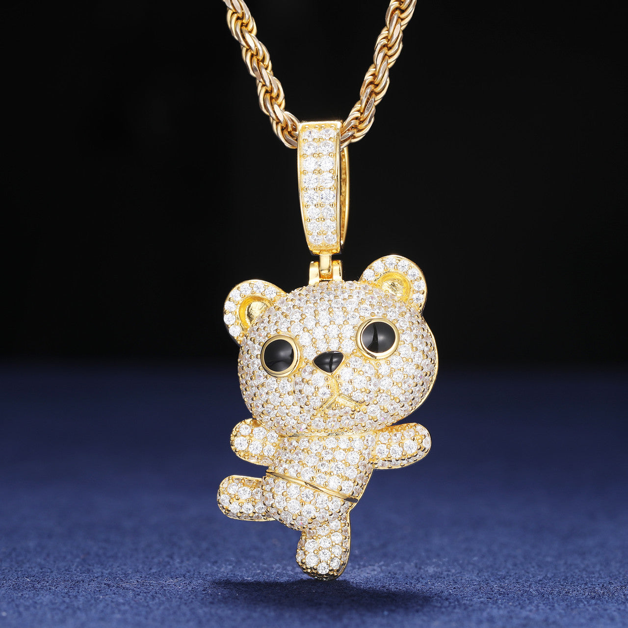 Cuddle Bear | Solid Sterling Silver Moissanite Diamond Iced Teddy Bear Pendant Necklace