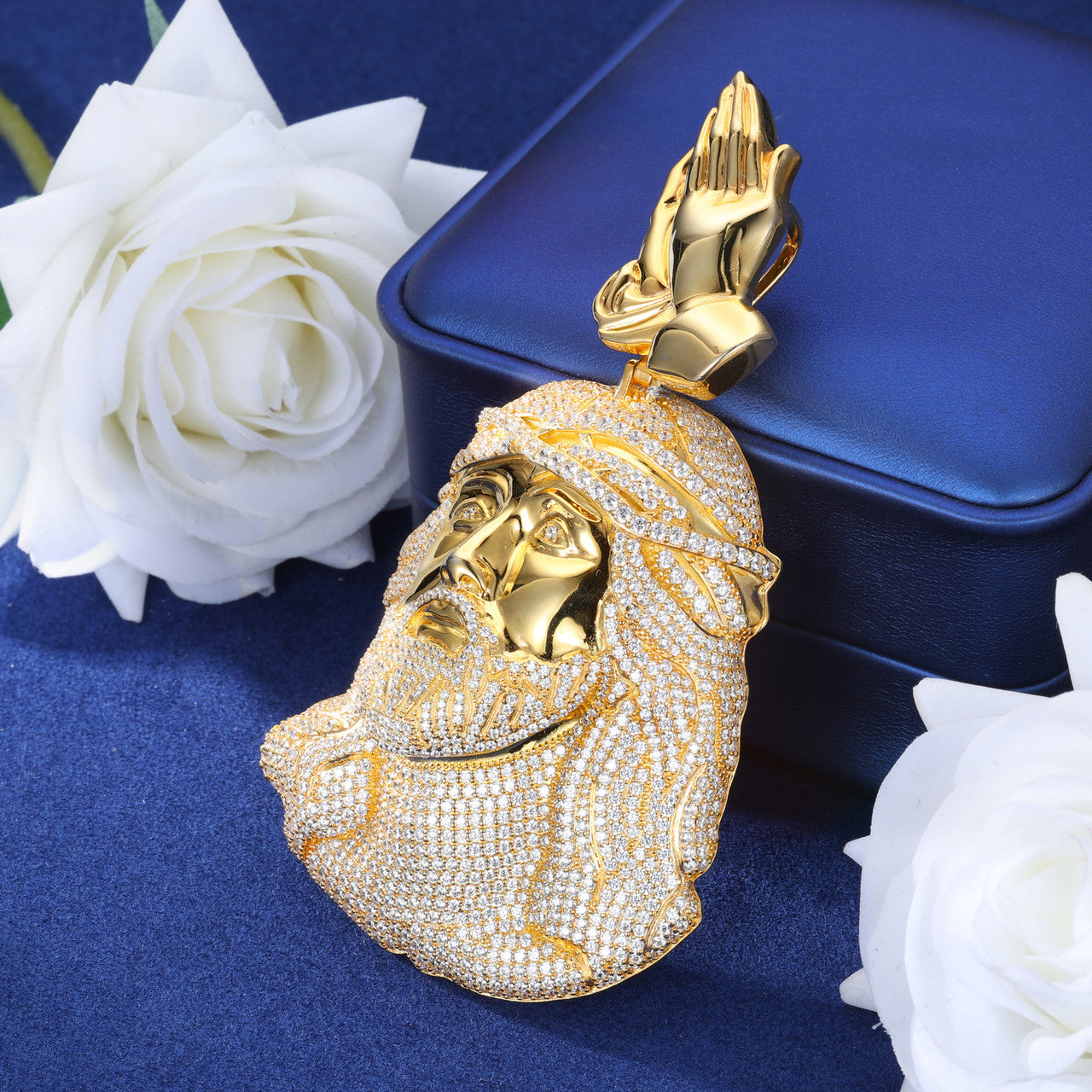 Child Of the King | Solid Sterling Moissanite Diamond Prayer Hands Jesus Piece Chain