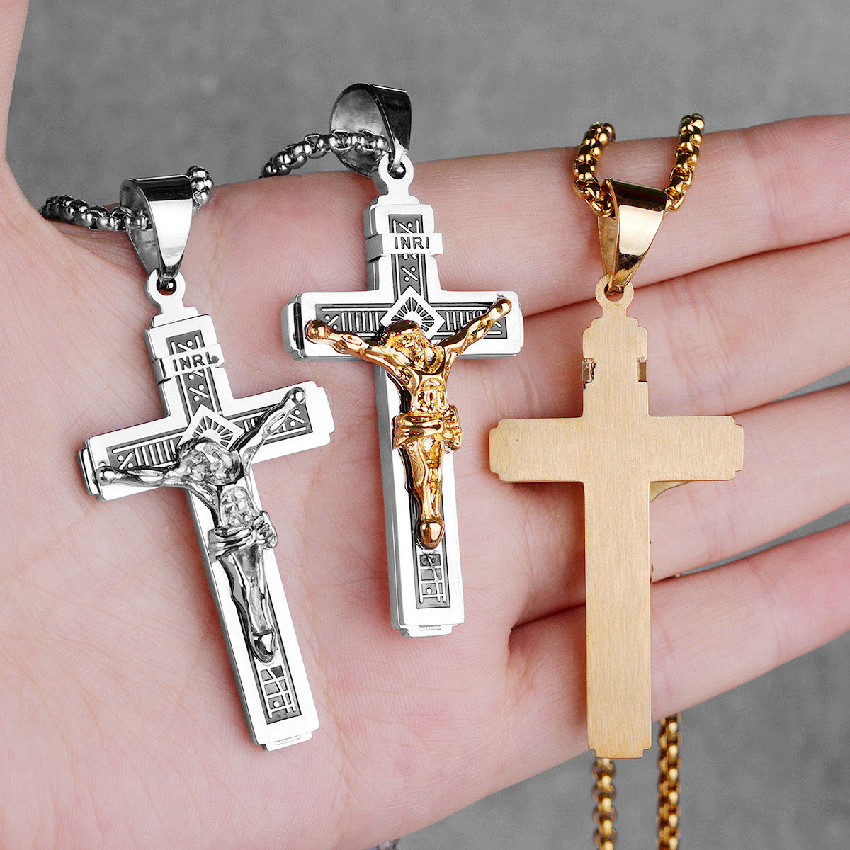 Jesus Cross | 316L No Fade Solid Stainless 14k Gold Men's Spiritual Cross Pendant