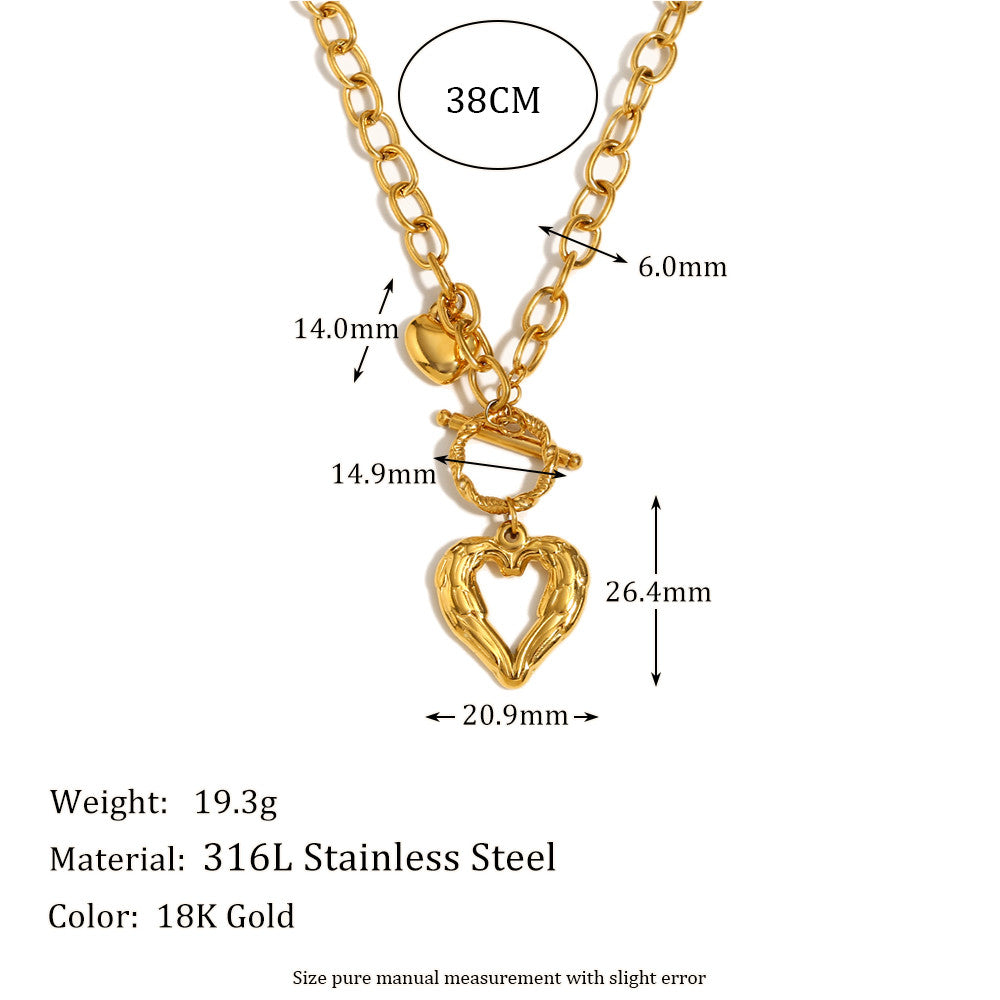 18k Gold Stainless Steel Large O-chain OT Buckle Heart Necklace