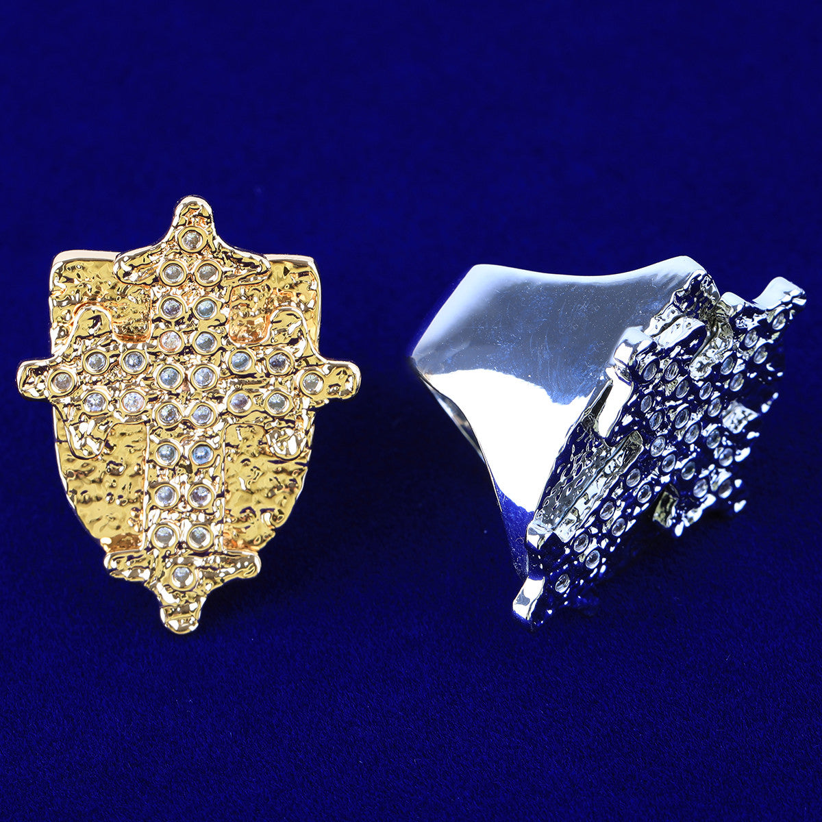 Divine Protector | Cross Shield VVS Diamond CZ Stone Hip Hop Prong Set Rings