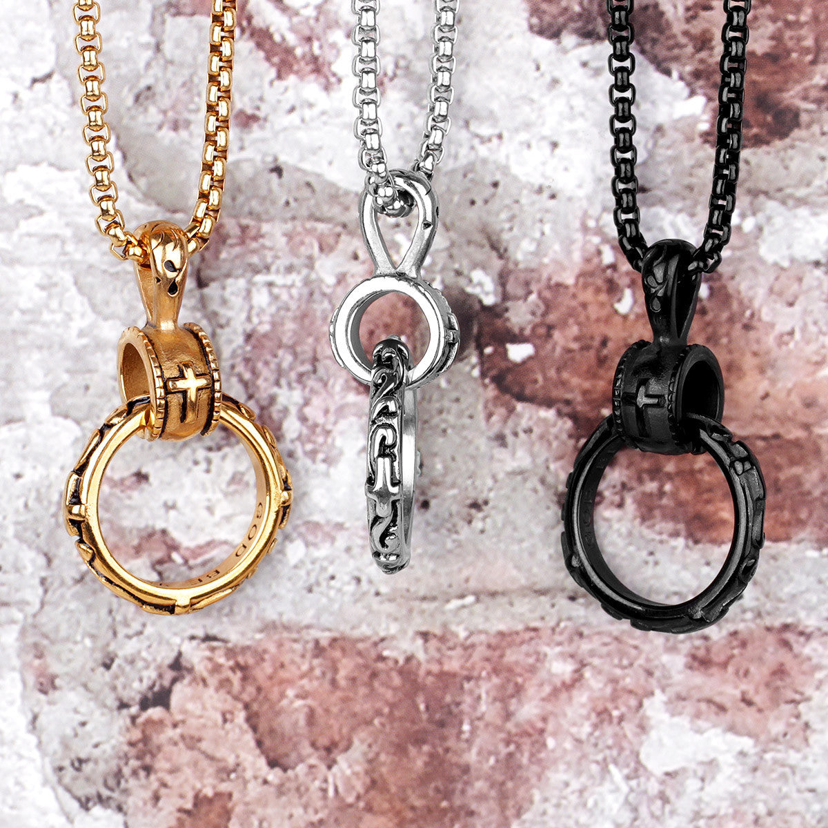 Cross Ring | 14k Gold Black Over 316L No Fade Stainless Steel Hip Hop Pendant Necklace