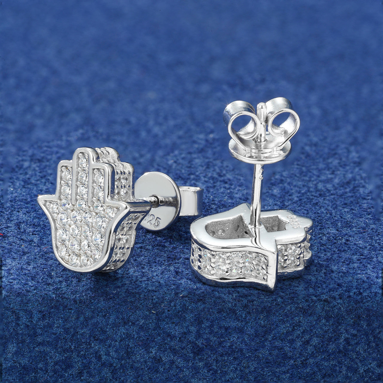 Mystic Hand | Moissanite Diamond 24k Gold Solid Silver Fatima Hamsa Hands Stud Earrings