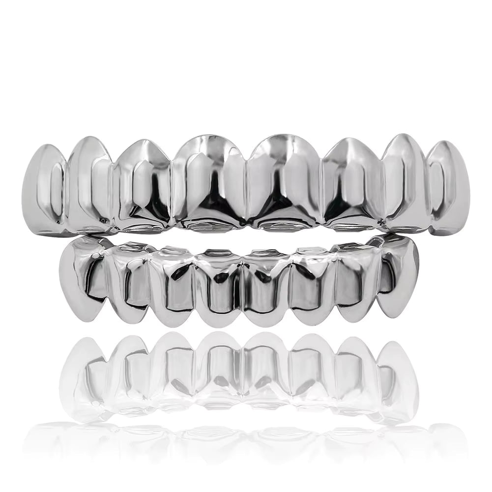 Full Mouth 8 Tooth 14k Gold Silver Black Hip Hop Teeth Grillz Set Top Bottom