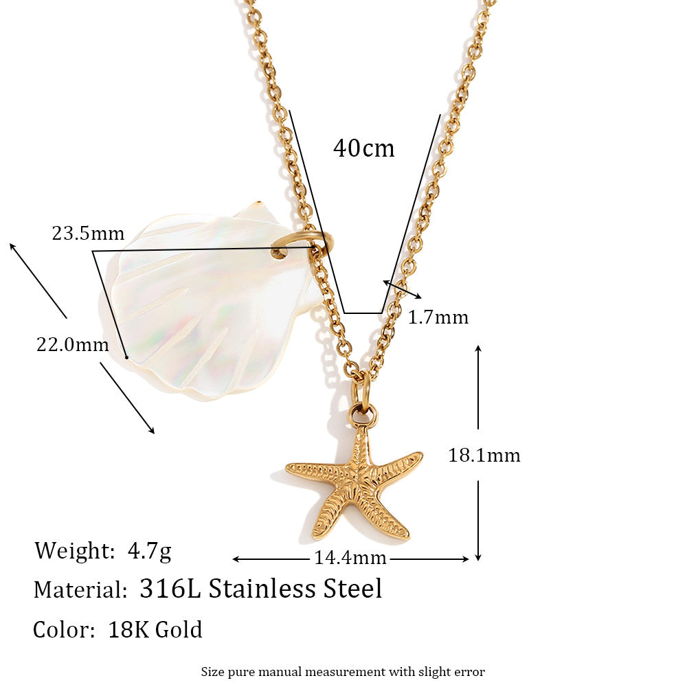 18k Gold Stainless Steel Waterproof Sea Animals Starfish Dolphin Mother Of Pearl Necklaces