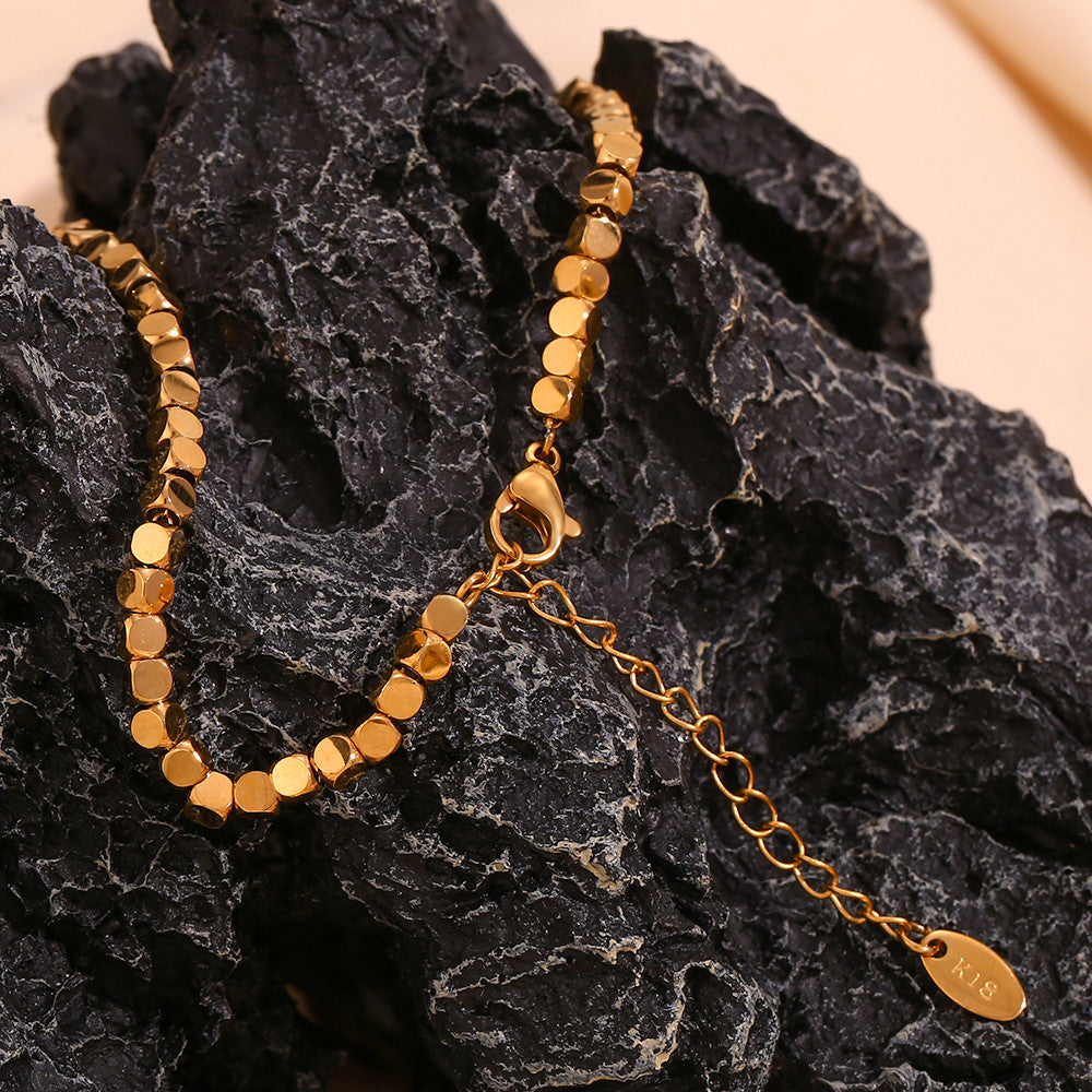 18k Gold Stainless Steel Cubic Beads Women's Tarnish Free Chain Necklace