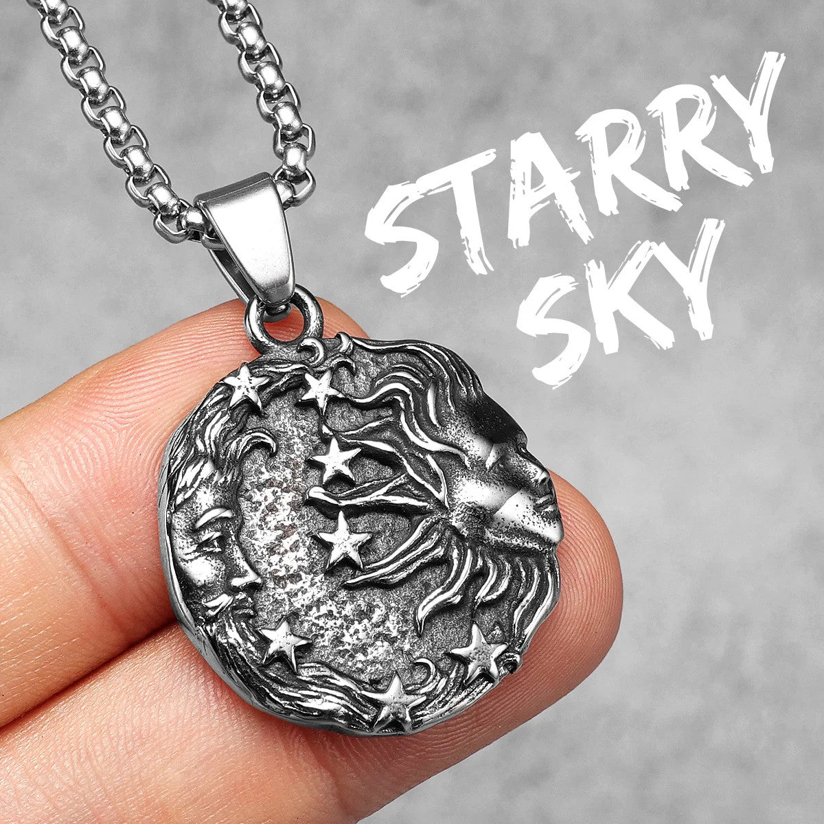 Starry Sky | Sun God Moon Goddess 316L No Fade Stainless Steel Greek Myth Pendant