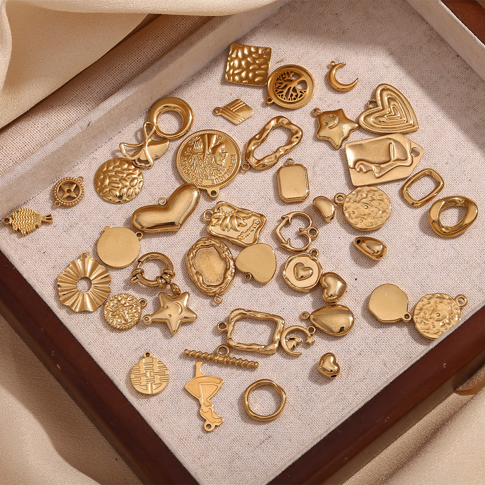 Ladies DIY 18k Gold Over No Fade Solid Stainless Steel Perforate 3D Buckle Pendants