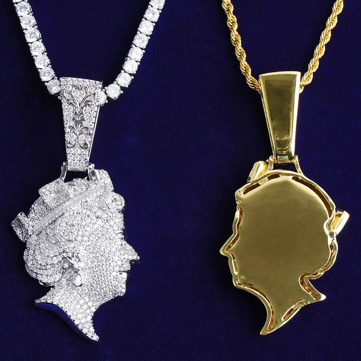 Queen Head | VVS Diamond CZ Iced Blinged Out 24k 925 Silver Hip Hop Pendant