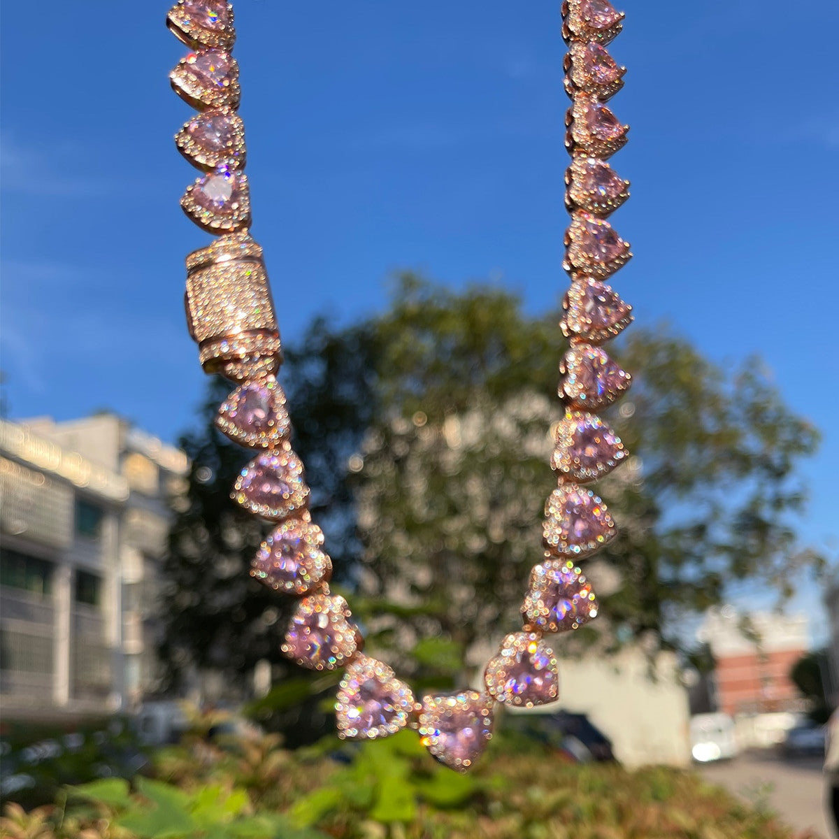 Gold Silver Rose Ladies Glossy Girl Clustered Heart Tennis Choker Chain Necklace