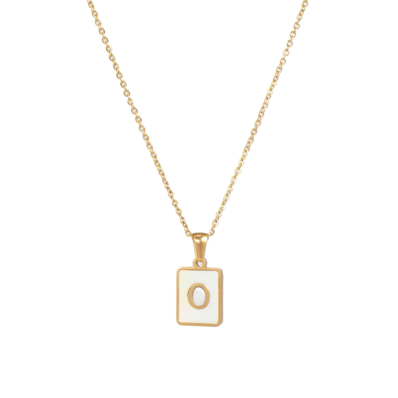 18k Gold Over Stainless Steel Mother of Pearl Shell Tarnish Free Initial Necklace