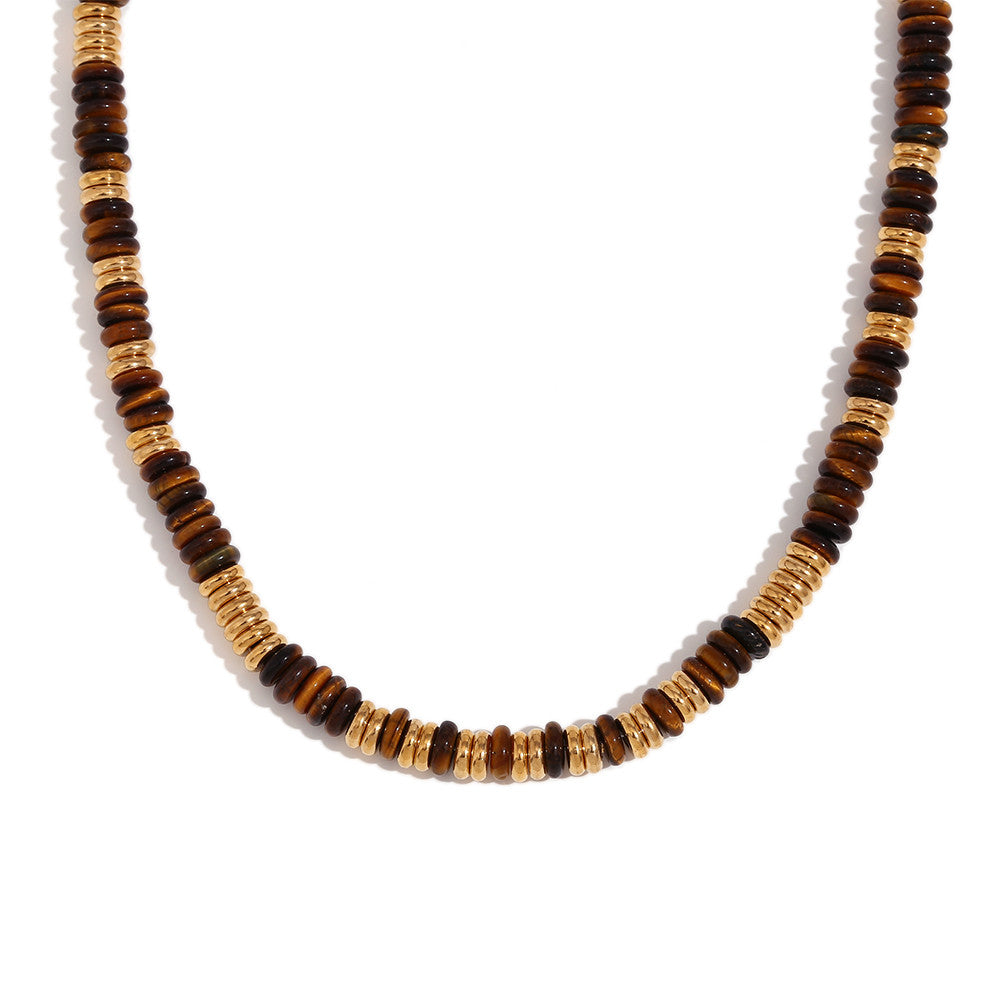 18k Gold Stainless Steel Natural Stone Tiger Eye Necklace Bracelet Jewelry Set