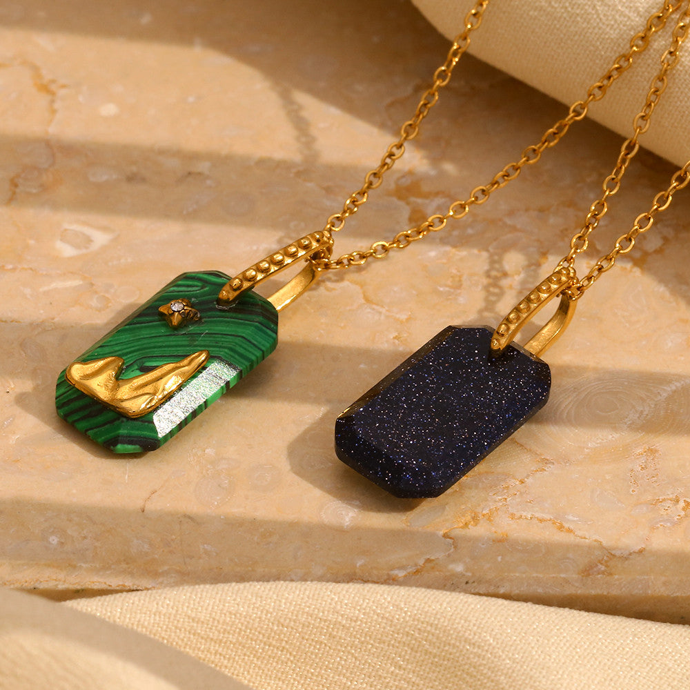 Ladies 18k Gold Stainless Steel Colorful Rectangle Star Lion Pendant No Fade Necklace