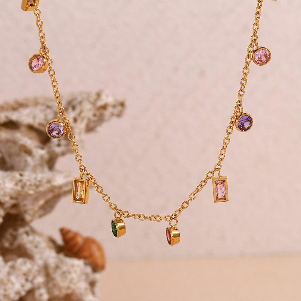 Stainless Steel Waterproof Diamond CZ Gemstone 18k Gold Pendant Necklace