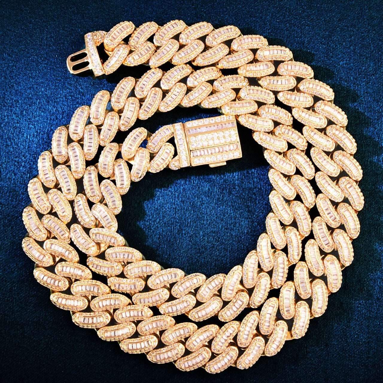 Mens 13mm Blinged Baguette 18k Gold 925 Silver Hip Hop Miami Cuban Link Chain Necklaces