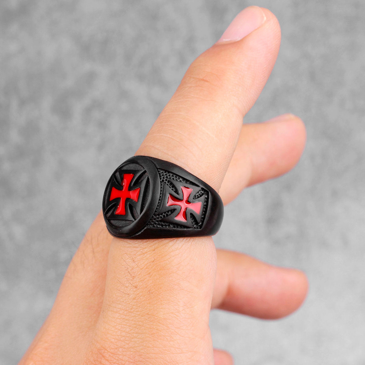 Templar Red Cross | 316L Black Stainless Steel Men's Rings Spiritual Protection Ring