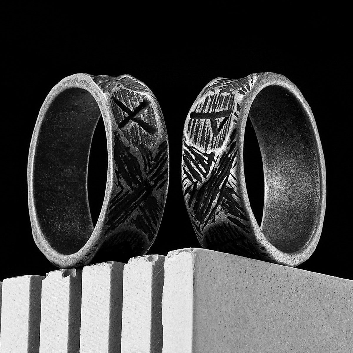 Viking Way | 316L No Fade Stainless Steel Rune Damaged look Street Wear Ring