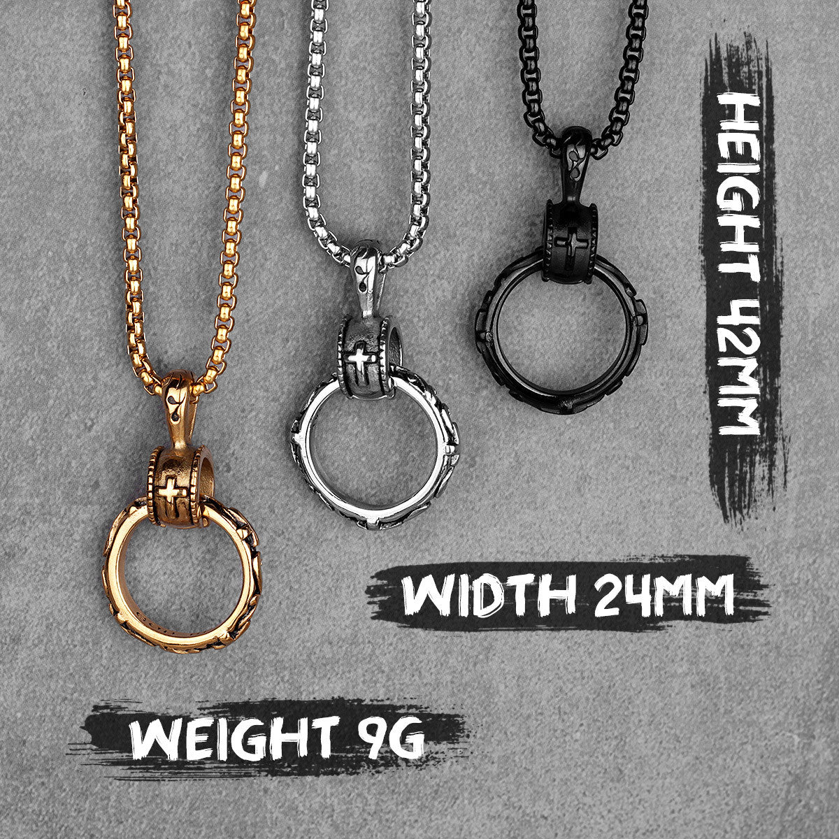 Cross Ring | 14k Gold Black Over 316L No Fade Stainless Steel Hip Hop Pendant Necklace