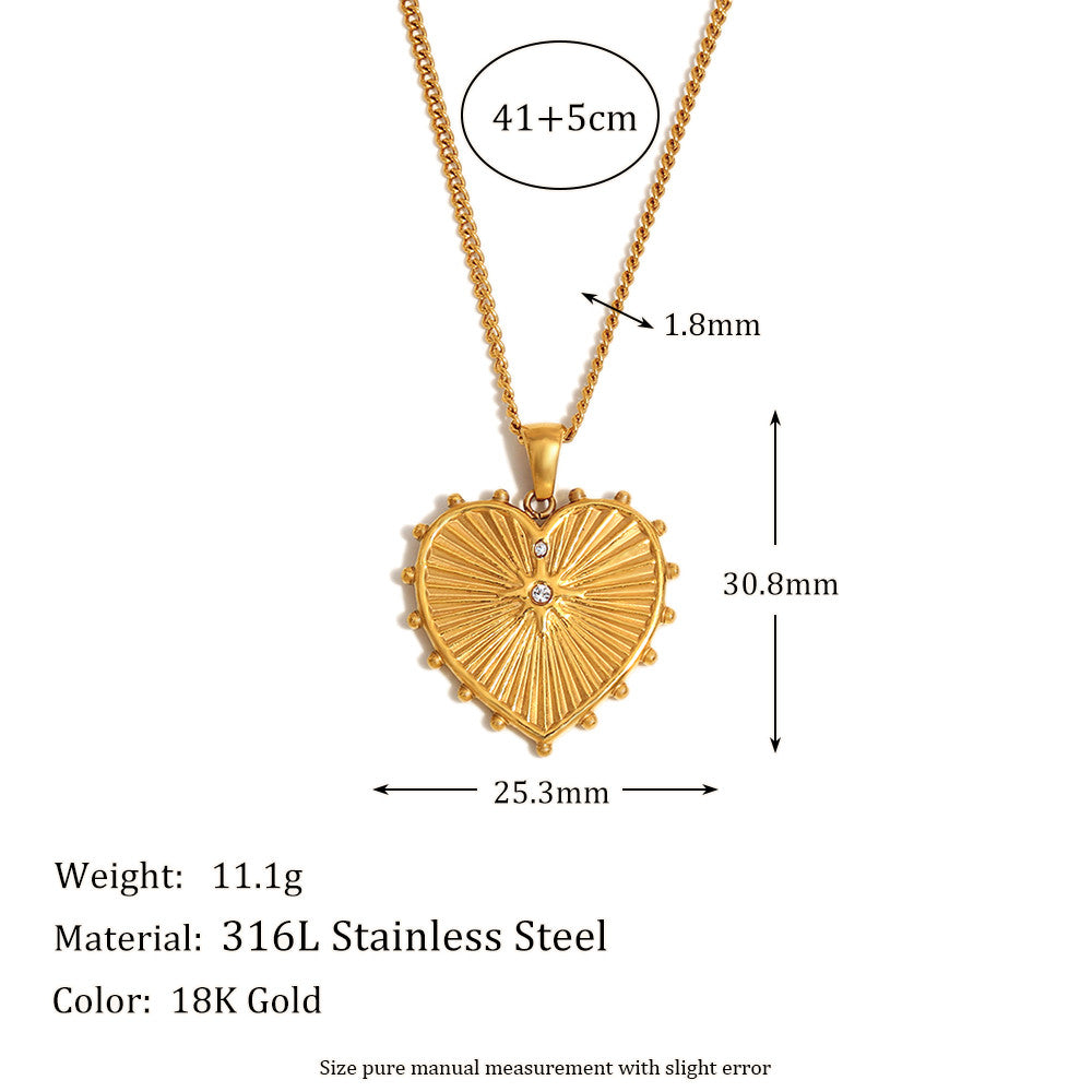 18k Gold over Waterproof Stainless Steel Designer Heart Pendant Necklace