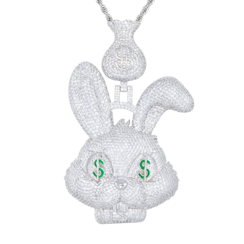 Fast Money | Iced Blinged Out Money Bag Rabbit 925 Silver Moissanite Hip Hop Pendant