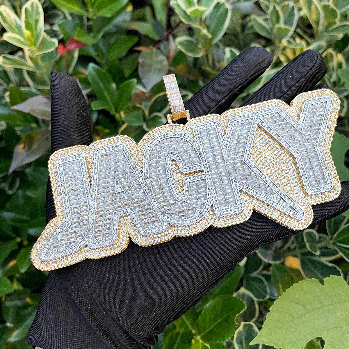 The Crazy Baguette | Water Stone Flooded Ice Name Plate Custom Hip Hop Pendant