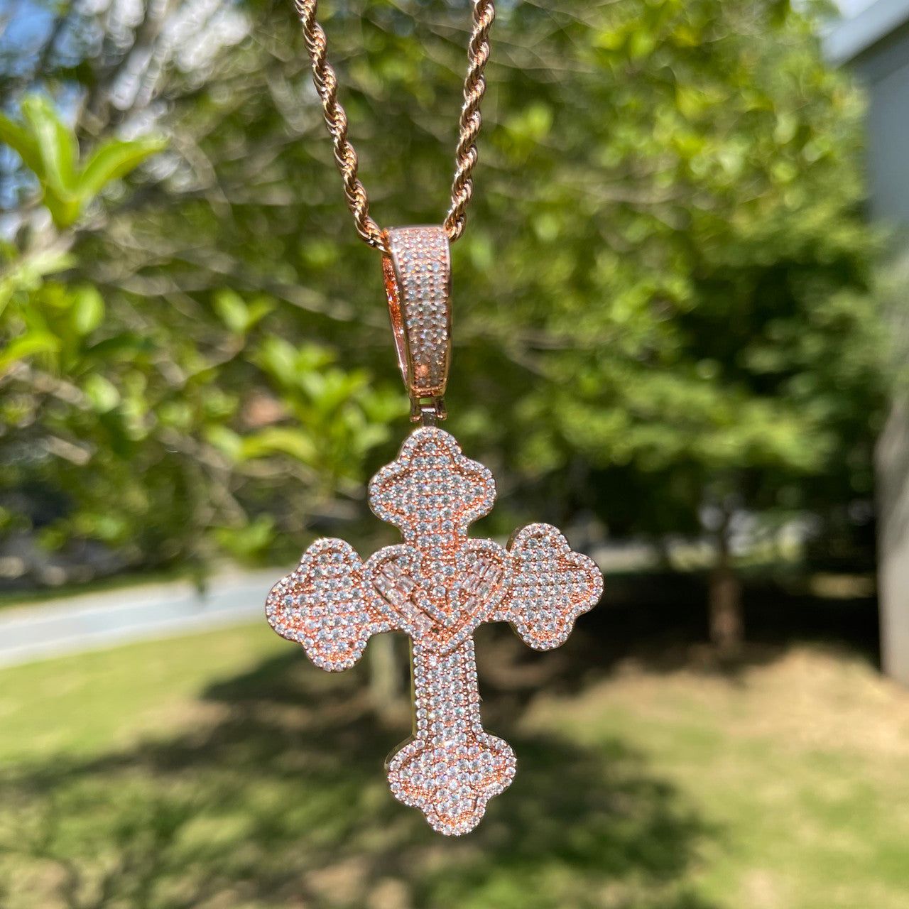 Healing Heart Cross | VVS Diamond CZ Baguette Iced Blinged Out Pedant