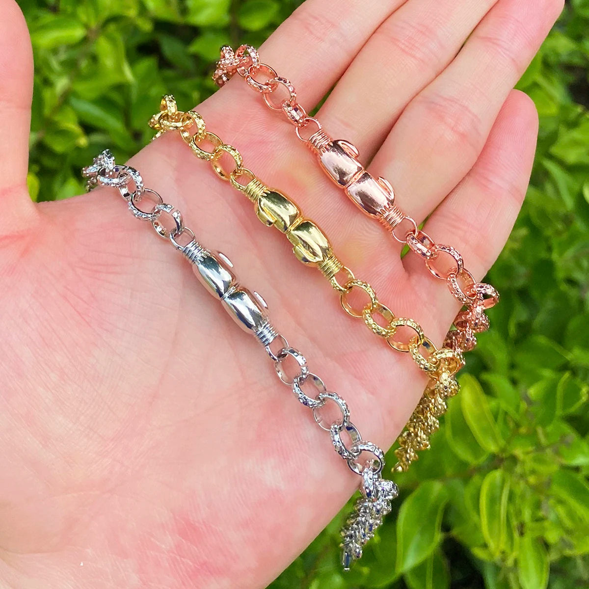 Get It On | Belcher Link Rose Gold 925 Silver 24k Boxing Gloves Bracelet