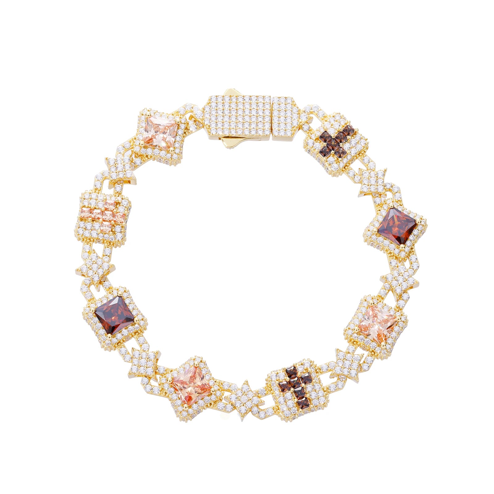 Lucky Charms | VVS Moissanite Diamond 925 Sterling Silver Hip Hop Cross Link Bracelet