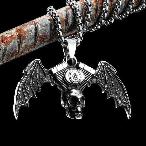 Devils Engine | Motorcycle Skull Wings Stainless Steel Pendant