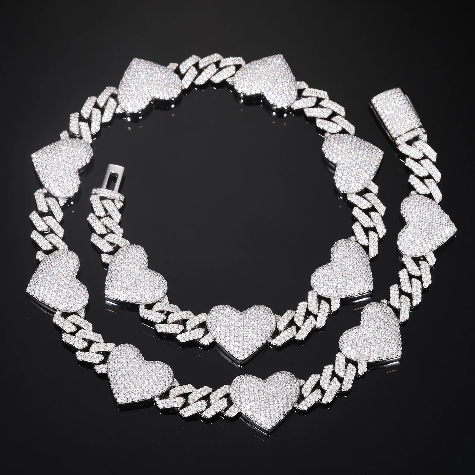 VVS Cuban Heart | Solid Silver Moissanite Diamond Cuban Link Heart Chain Necklace