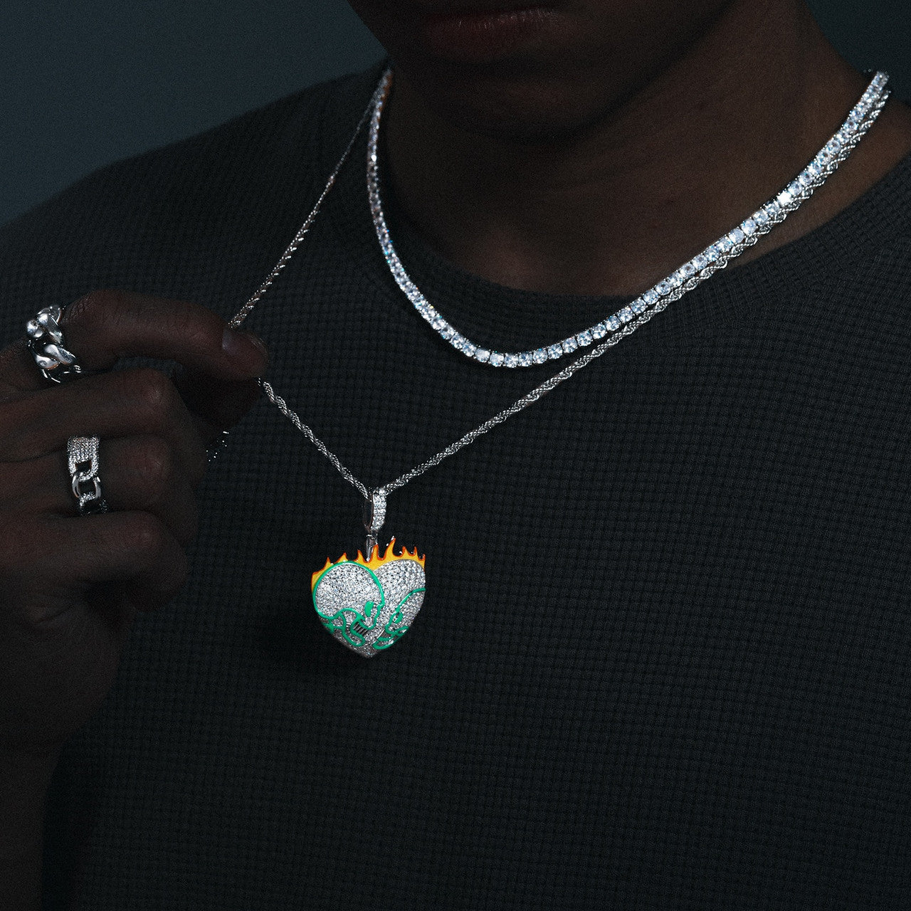 Loyalty Till The End Genuine VVS Diamond Solid 925 Silver Heart Skulls Hip Hop Pendant