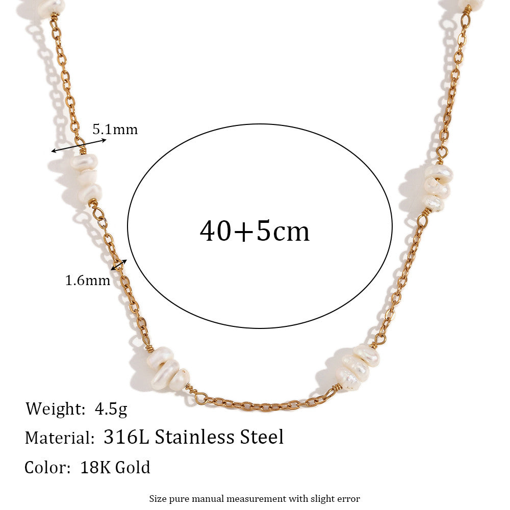 Women's 18k Gold Stainless Steel Waterproof Imitation Pearl Irregular Series Necklace