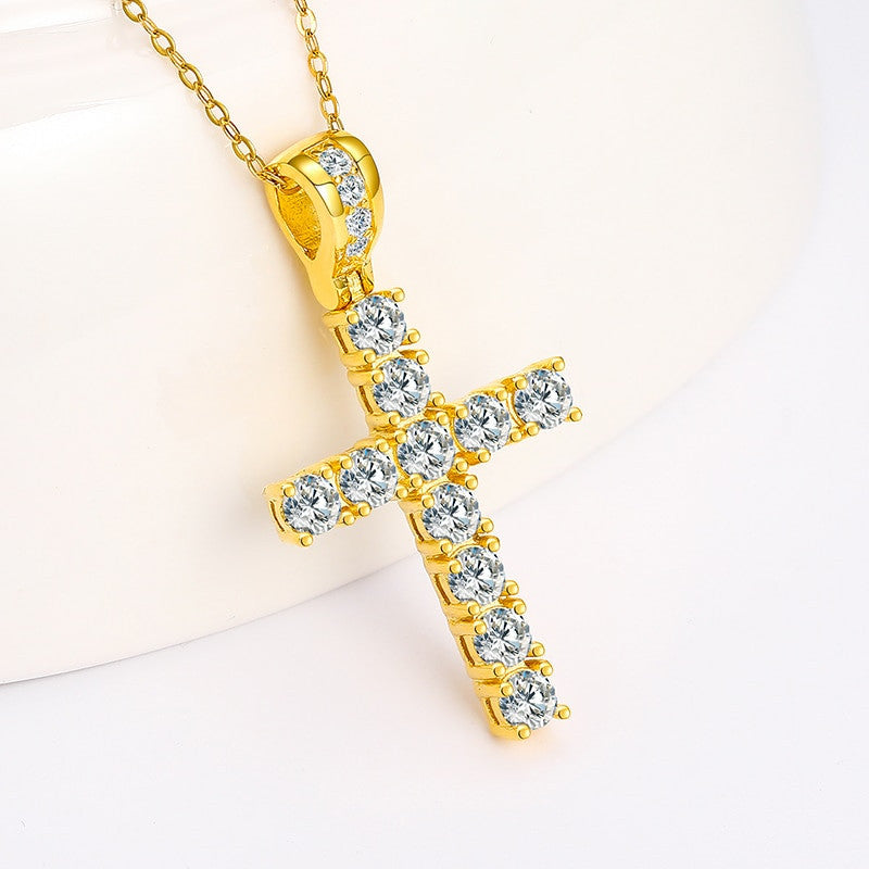 Ladies Solid 925 Sterling Silver VVS Diamond Spiritual Cross Pendant Necklace