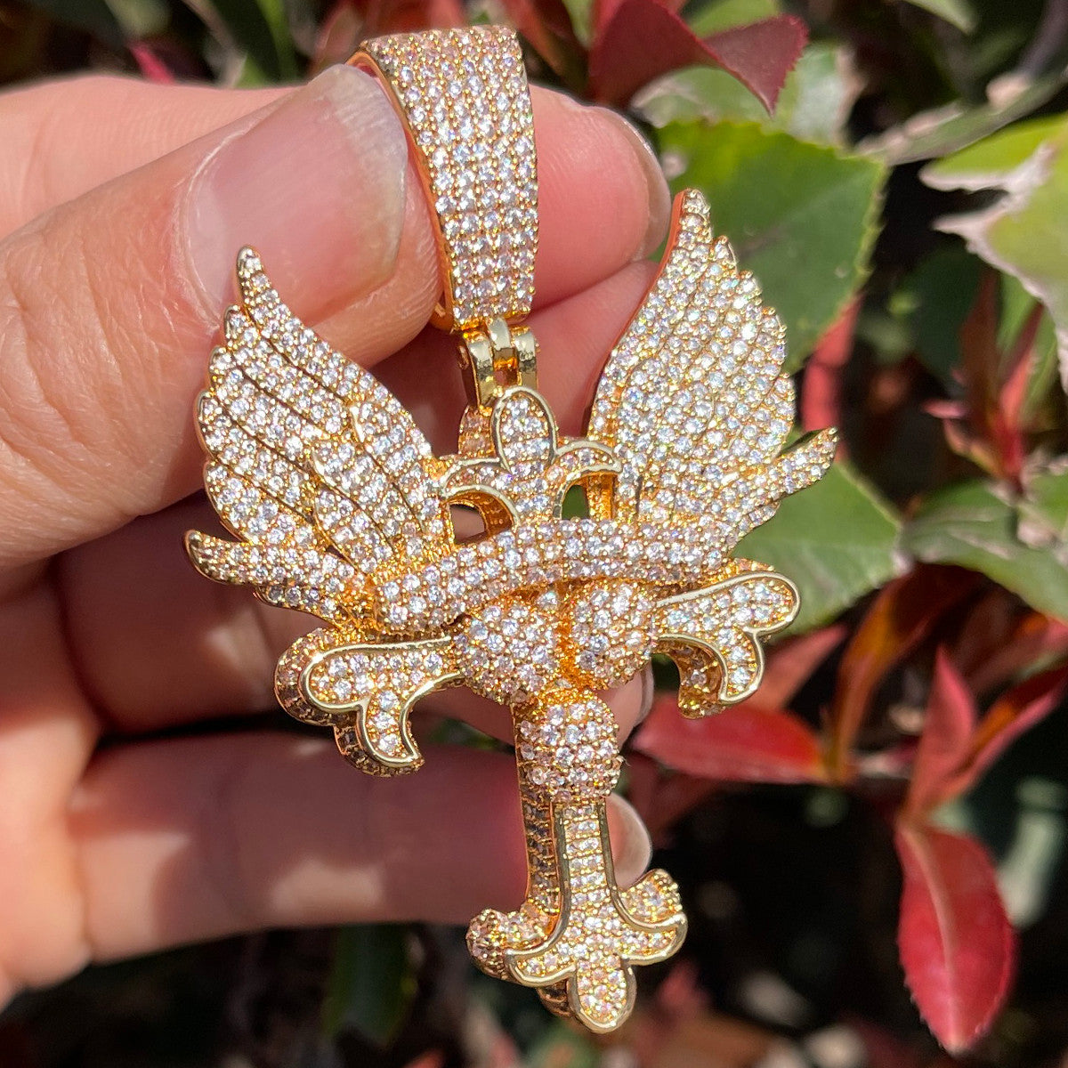 The Self Righteous | Fleur De Lis Winged Iced Blinged Out 24k Cross Pendant