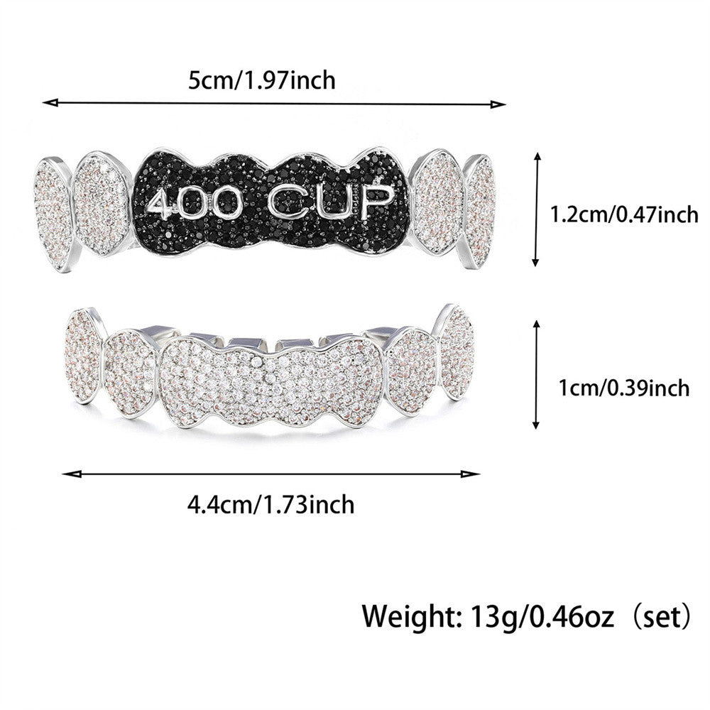 Flooded Ice VVS Diamond CZ Hip Hop Two Tone Stone Iced Blinged Out Mouth Teeth Grillz