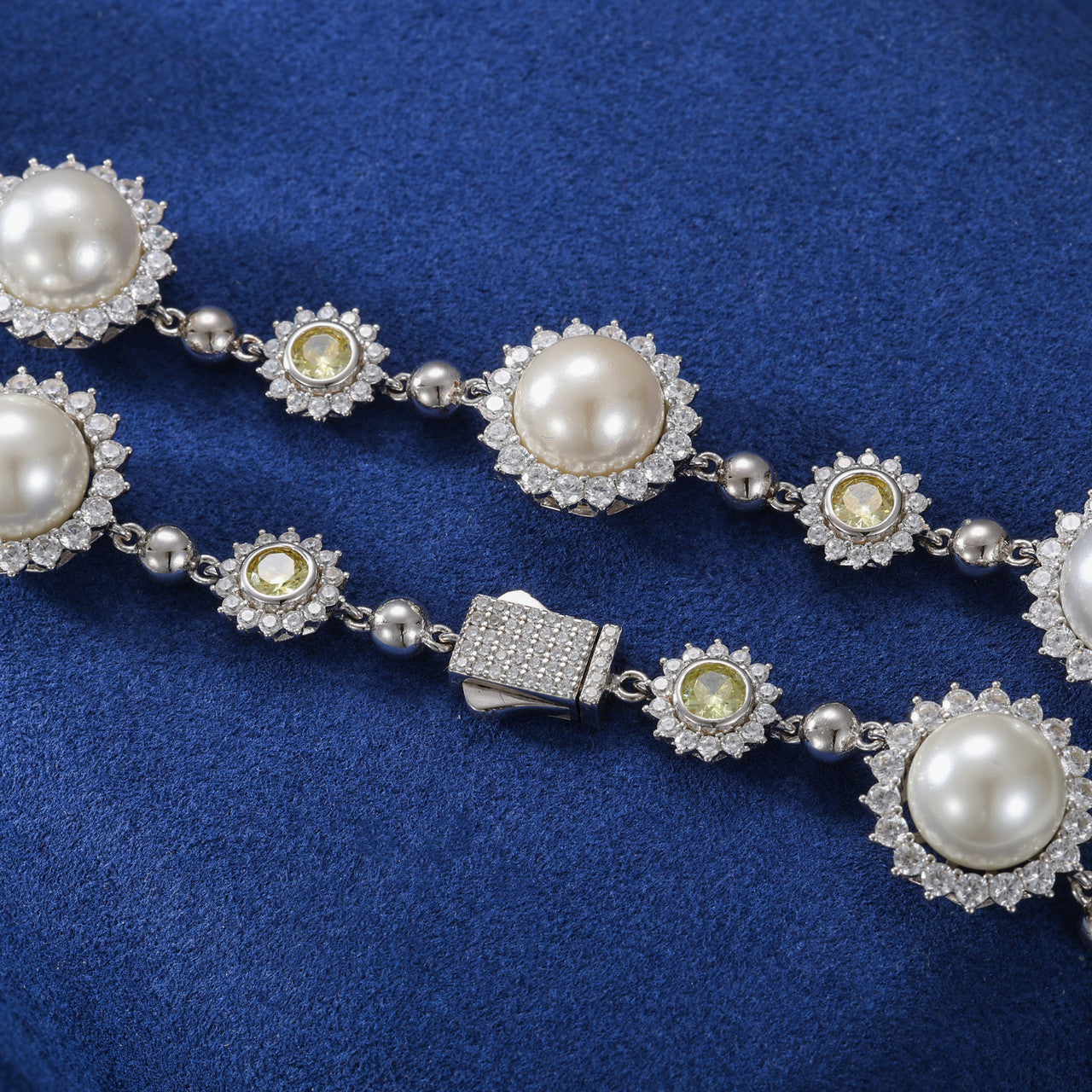 Pearl Sun | Moissanite Diamond Solid Sterling Silver Pearl Hip Hop Chain Necklace Bracelet Set