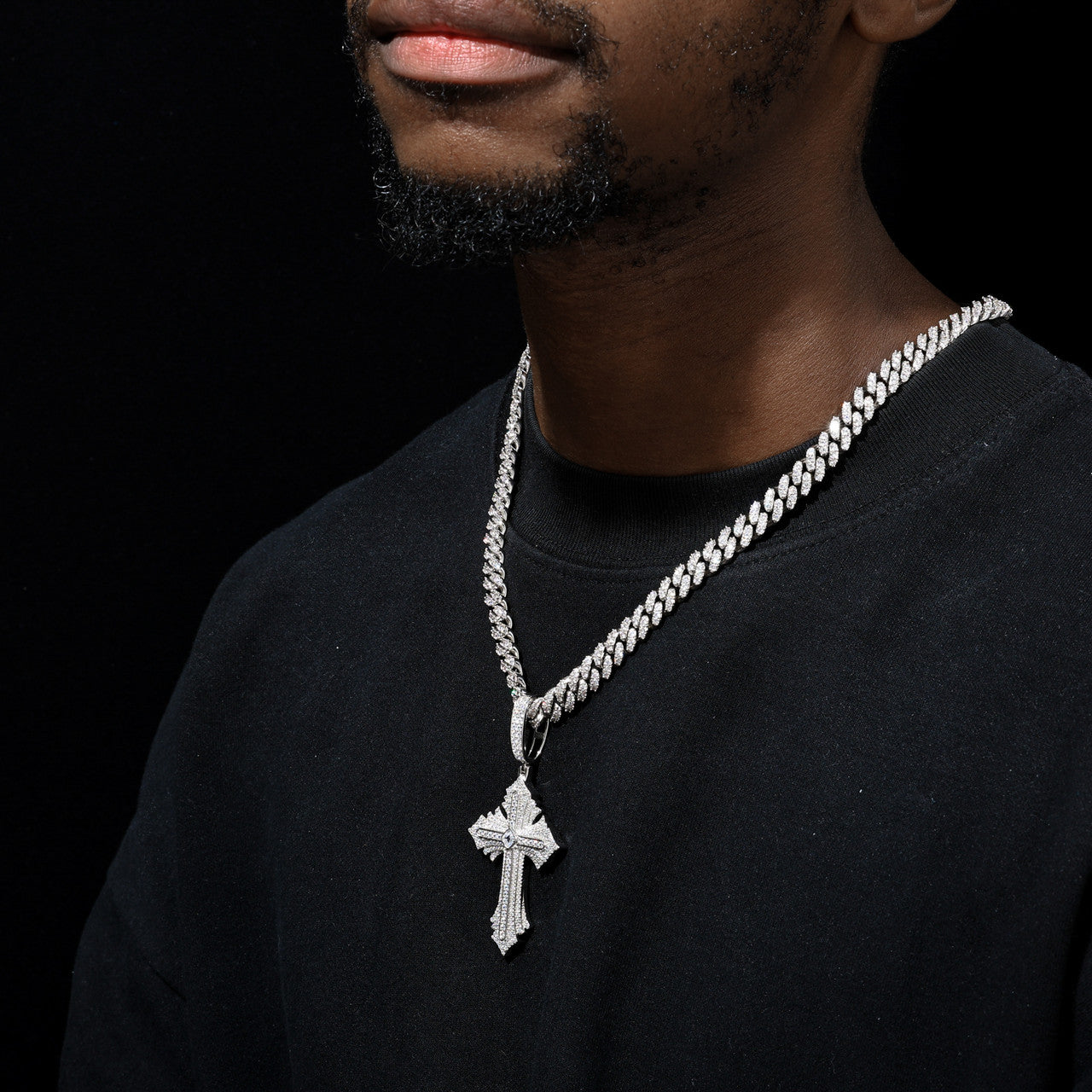 Radiance | Solid Silver Moissanite Diamond Radiant Cross Hip Hop Pendant Chain