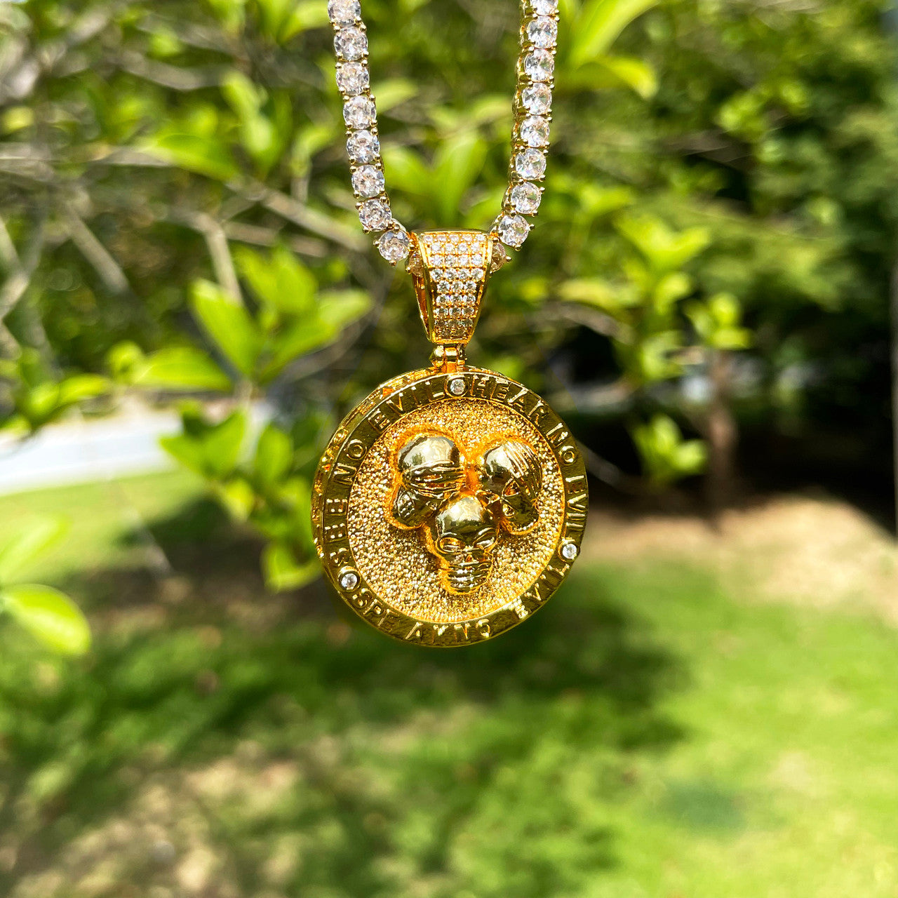 Abundance Skulls | See Here Speak No Evil Iced Hip Hop Pendant