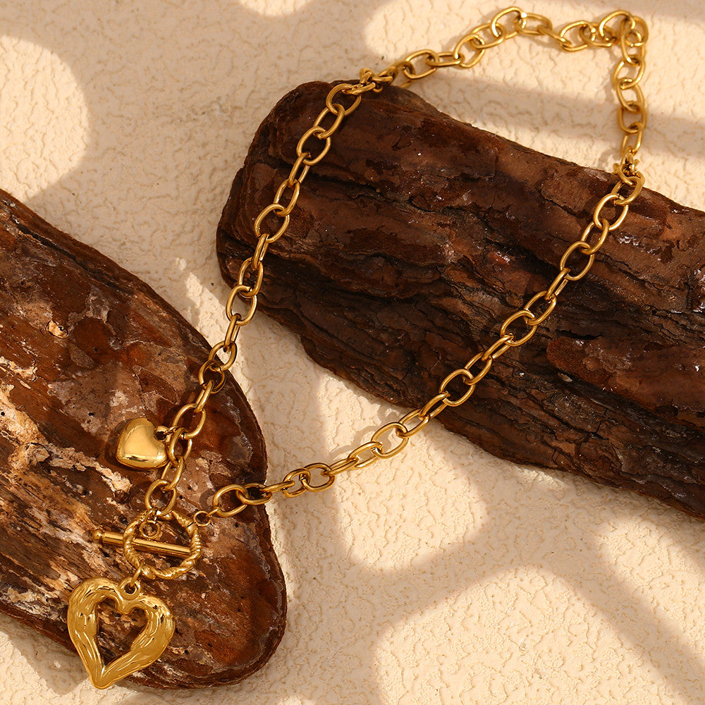 18k Gold Stainless Steel Large O-chain OT Buckle Heart Necklace