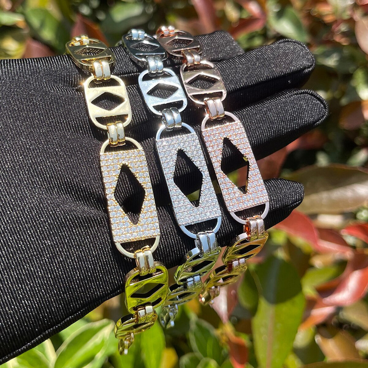 Mens Diamond Cut Rolo Link Flooded Ice Prong Set Chain Necklaces