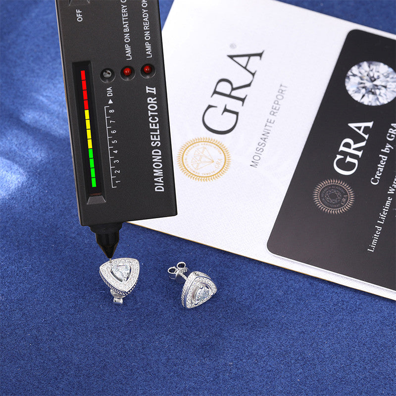 Triangle Cut Solid 925 Sterling Silver Moissanite Diamond Iced Blinged Out Stud Earrings