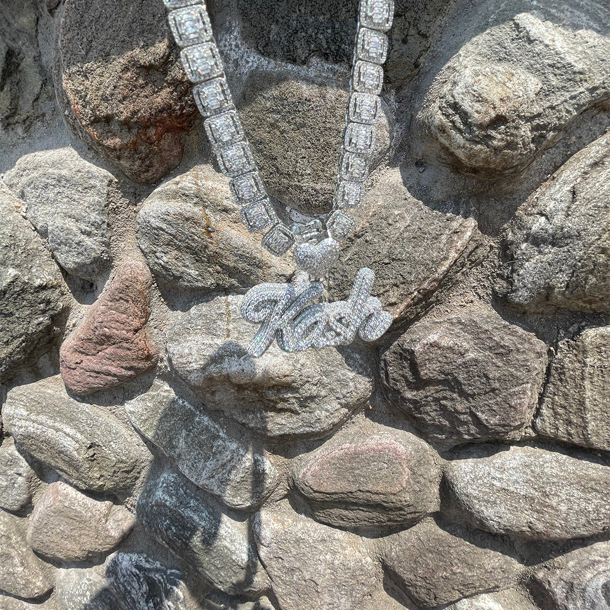 Love First | VVS Diamond CZ Custom Script Initials Iced Blinged Out Necklace