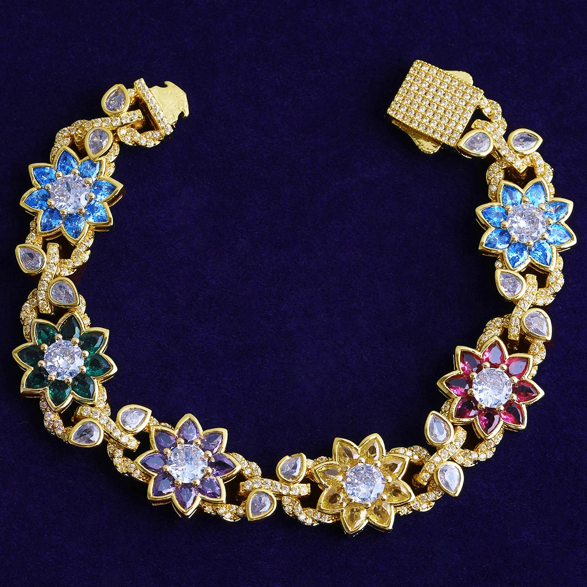 Flower Burst | VVS Diamond CZ 5AA+ Colorful Iced Blinged Out Flower Link Bracelet