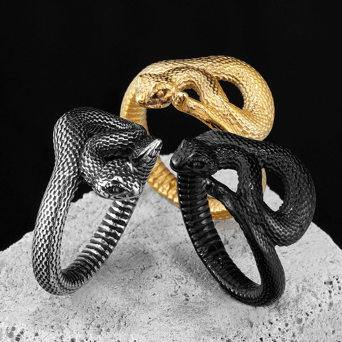 Coiled Viper | Stainless Steel Snake In The Grass Street Wear Hip Hop Rings