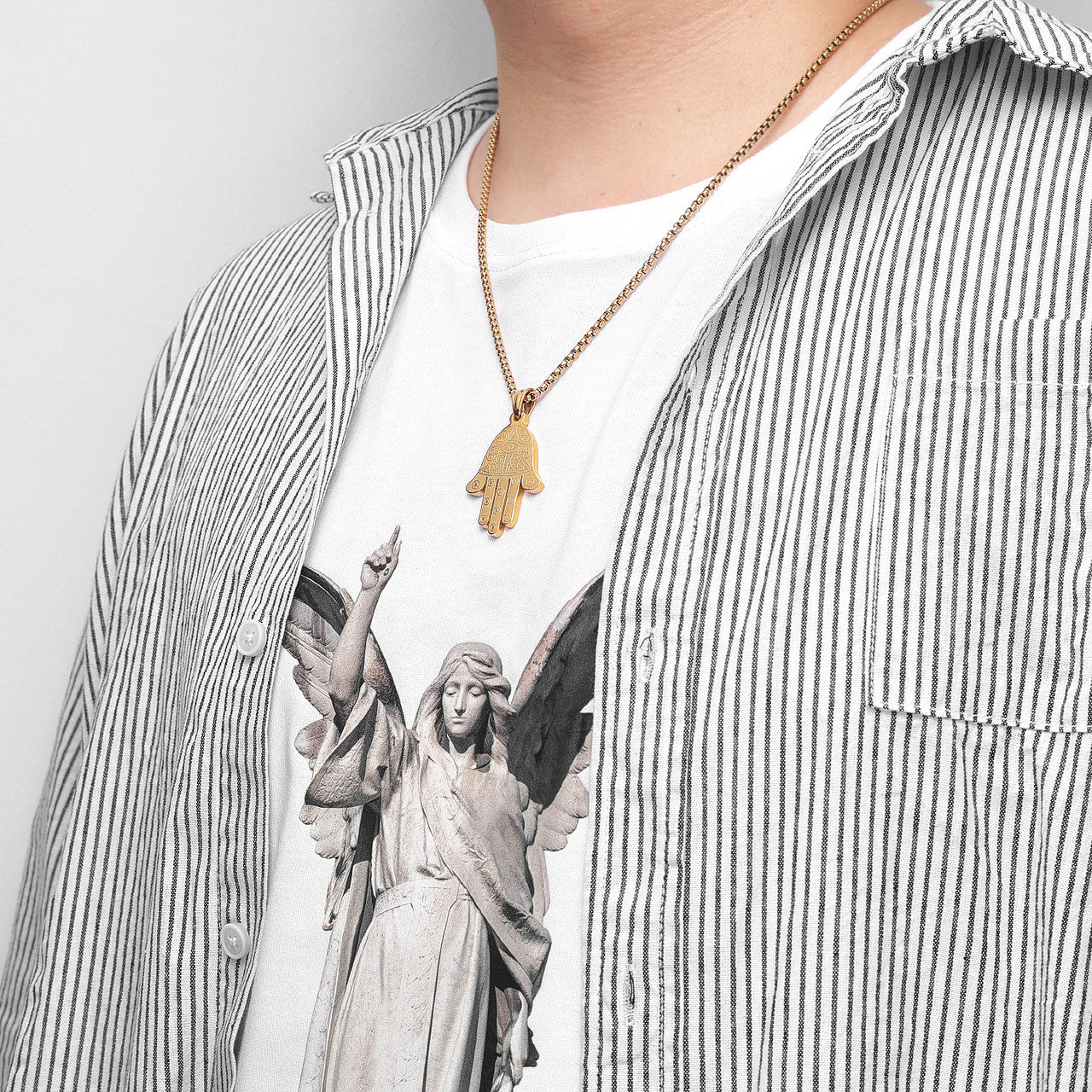 Hand of Fatima | Hamsa Hand 14k Gold Over Solid No Fade Stainless Steel Hip Hop Pendant