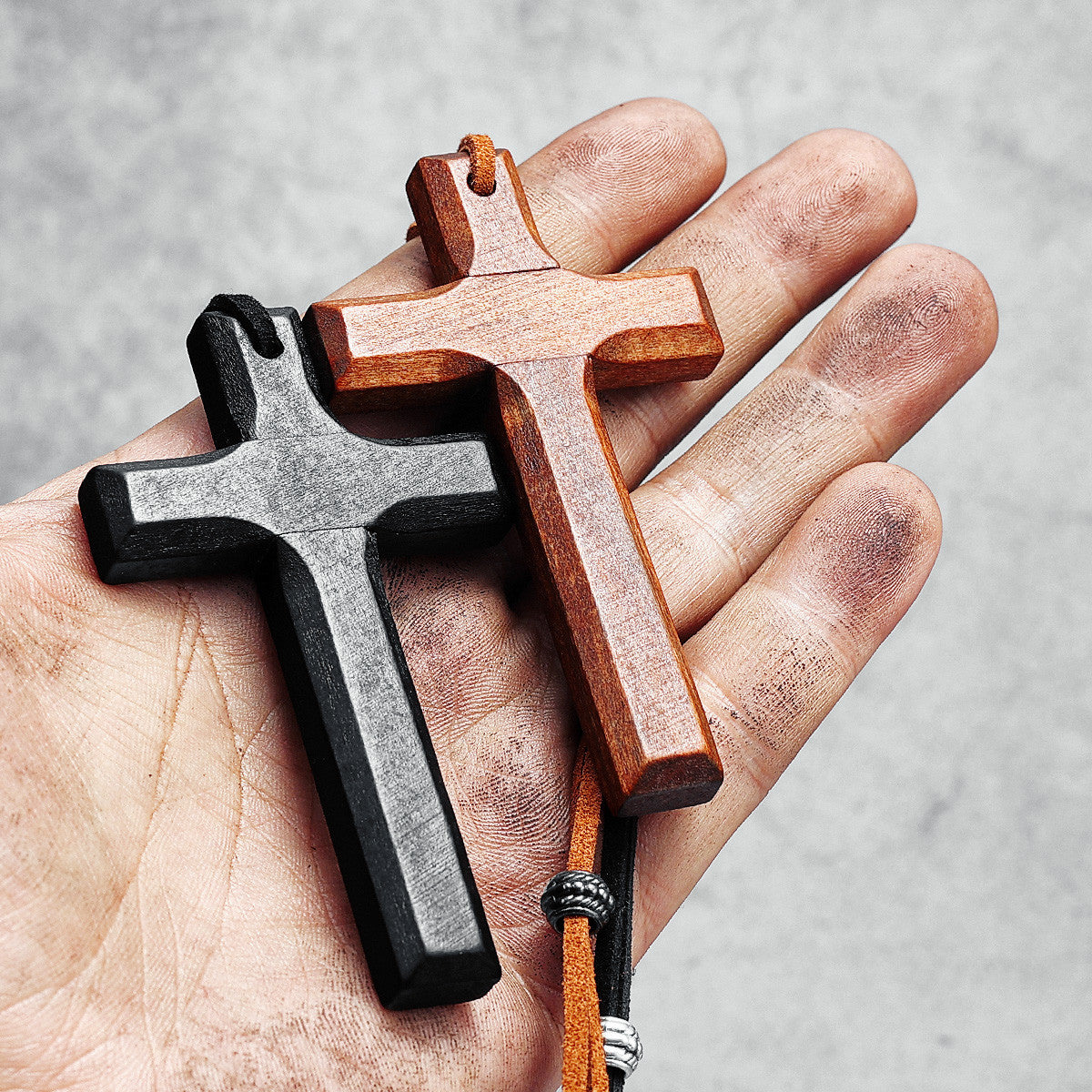 Rugged Cross | Brown Black Vintage Look Wooden Cross Spiritual Belief Pendant