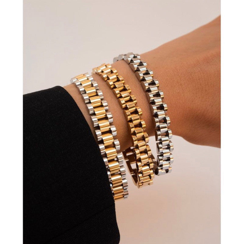 18k Gold Over Stainless Steel Clasp Wristband Wrap Bracelet